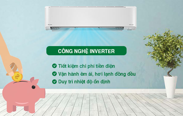 Máy lạnh Daikin Inverter 2.5 HP FTKZ60VVMV - Công nghệ Inverter tiết kiệm đến 66% điện năng