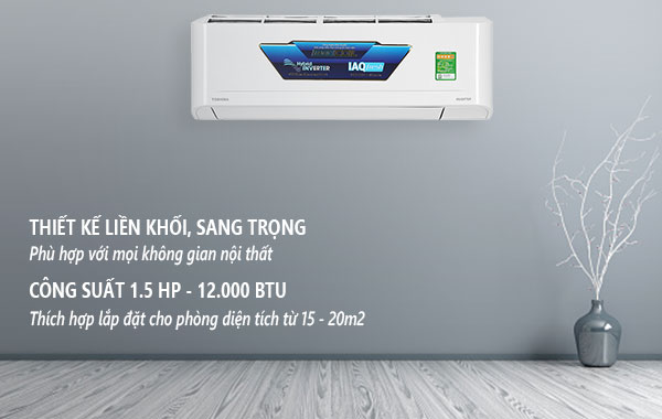 Máy lạnh Toshiba Inverter 1.5 HP RAS-H13C4KCVG-V - Thiết kế liền khối sang trọng, công suất làm lạnh 1.5 HP