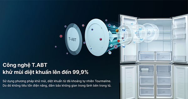 Tủ lạnh Aqua Inverter 456 lít AQR-M525XA(FB) - Công nghệ T.ABT khử mùi và diệt khuẩn